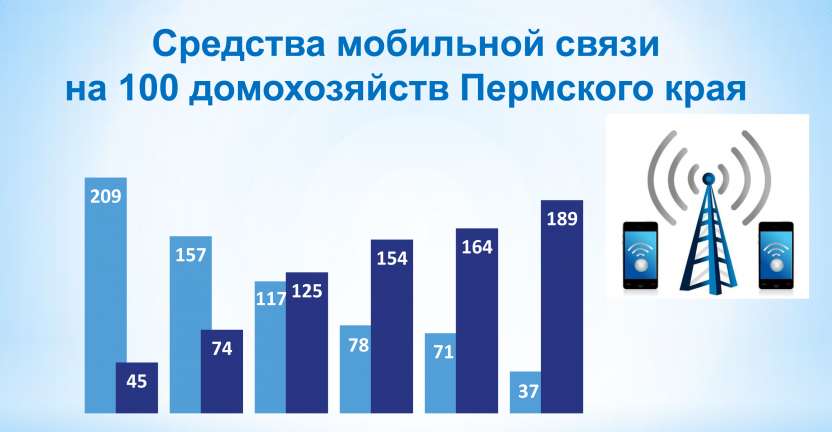 Инфографика «Средства мобильной связи на 100 домохозяйств в Пермского края»